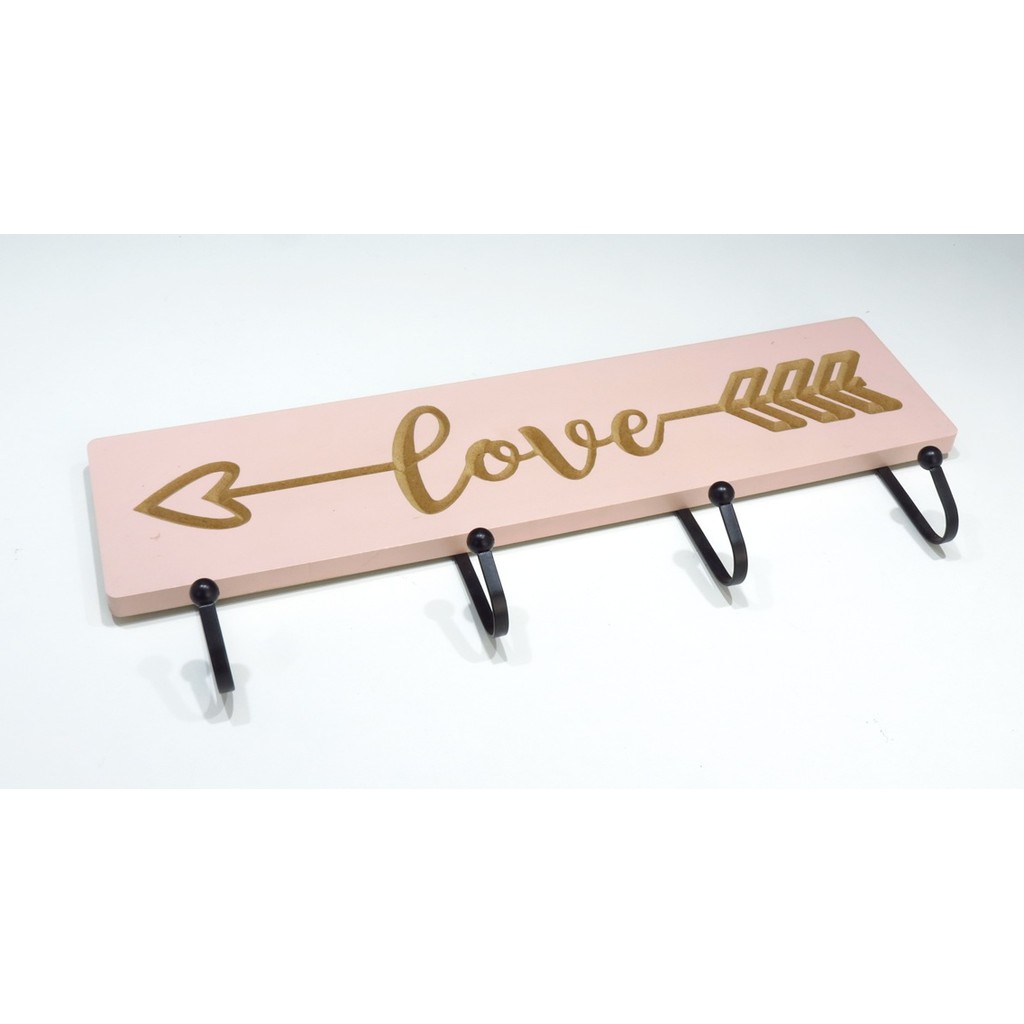 Mostruário - Cabideiro Multiuso Love Rosa Madeira 4 Ganchos
