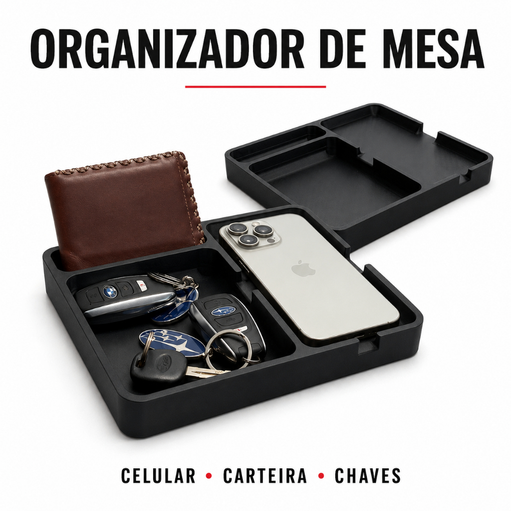 Organizador de Mesa Porta Celular, Carteira, Chaves e Objetos Pessoais