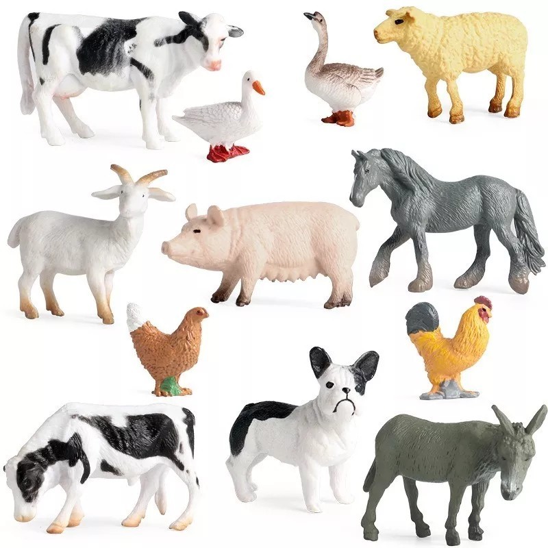 Kit 10 Animais da Fazenda Borracha Brinquedo Infantil Coleção Sortidos Crianças