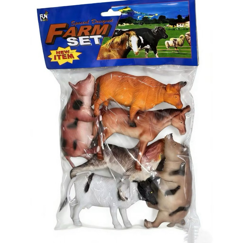 KIT DE 6 ANIMAIS DE FAZENDA FAZENDINHA BRINQUEDO INFANTIL DE BORRACHA - GRANDE - HM TOYS