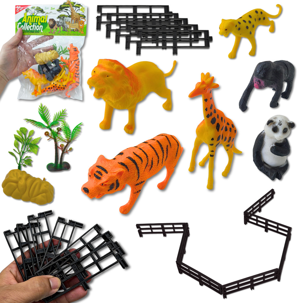 KIT Animais de Borracha Fazenda Safari Brinquedo Miniatura Selvagem Zoologico