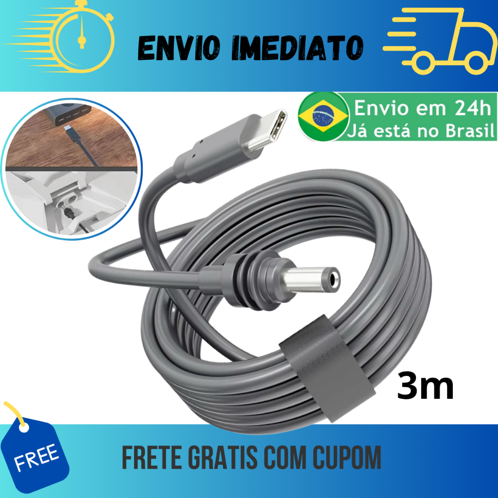 Cabo Energia Tipo C Plug Usbc De Carregamento Para Starlink Mini 3 Metros Funciona PowerBank