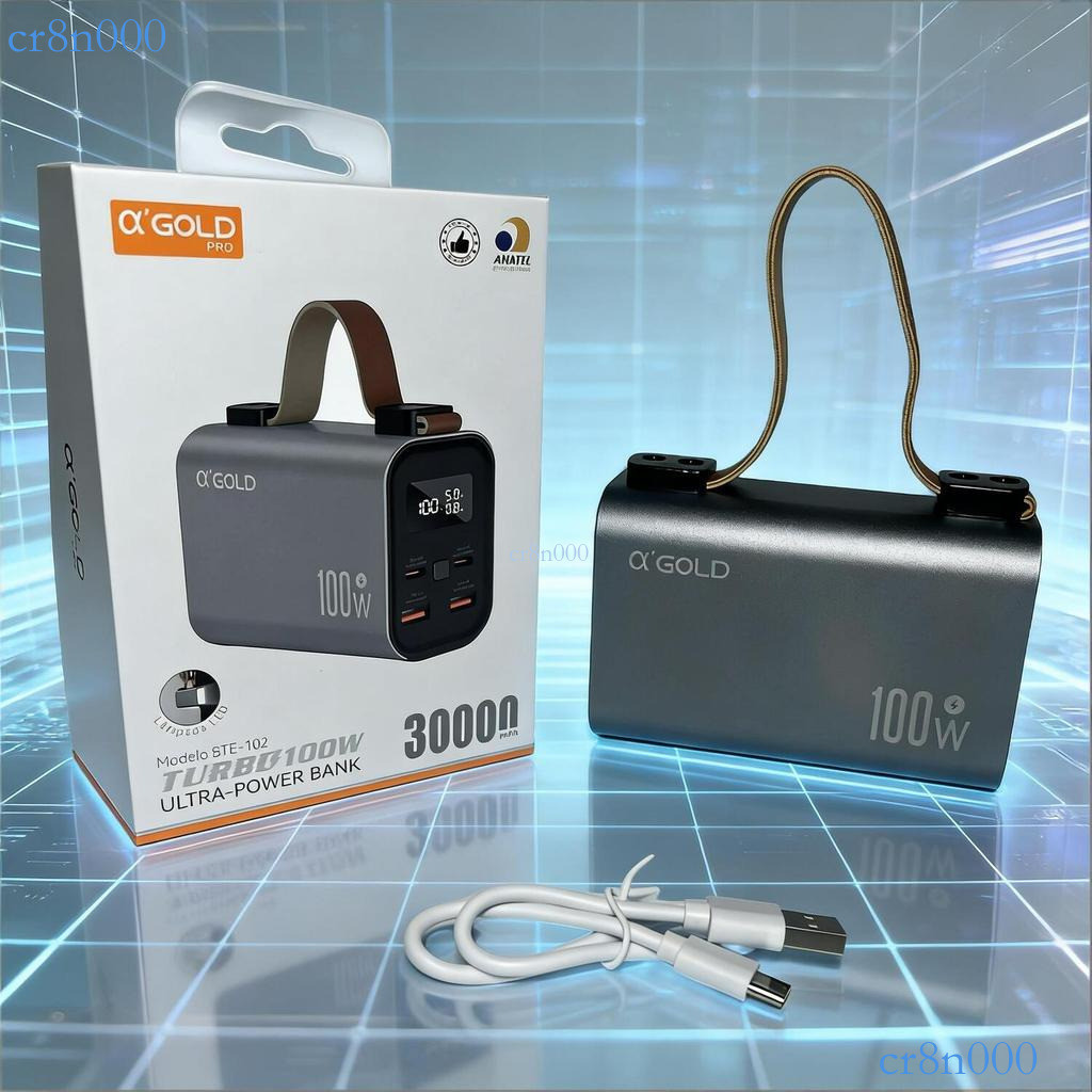 Power Bank 30000mAh 100W A'GOLD com Display LED - USB-C/USB-A para Celular, Notebook, Mini Starlink | BTE-102 💖 cr8n000