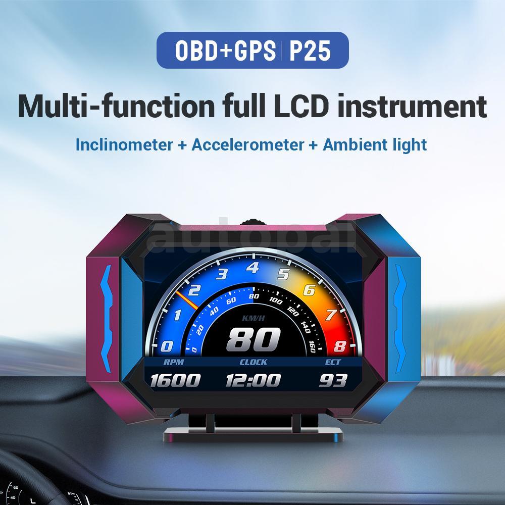 P25 Carro HUD Head-up Display LCD OBD Multifuncional Medidor Inclinado Exibindo Velocidade Do Temperatura Da Água Consum