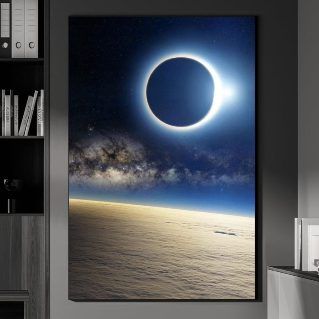 Quadro decorativo GRANDE eclipse solar total evento cósmico da astrologia sol e lua