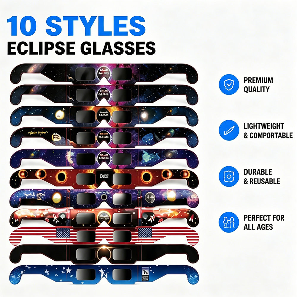 10 Pçs 2026 Óculos Eclipse Solar Seguro Visão Direta Total Eclipses Parciais Observação Ao Ar Livre Proteção Para Os Olh