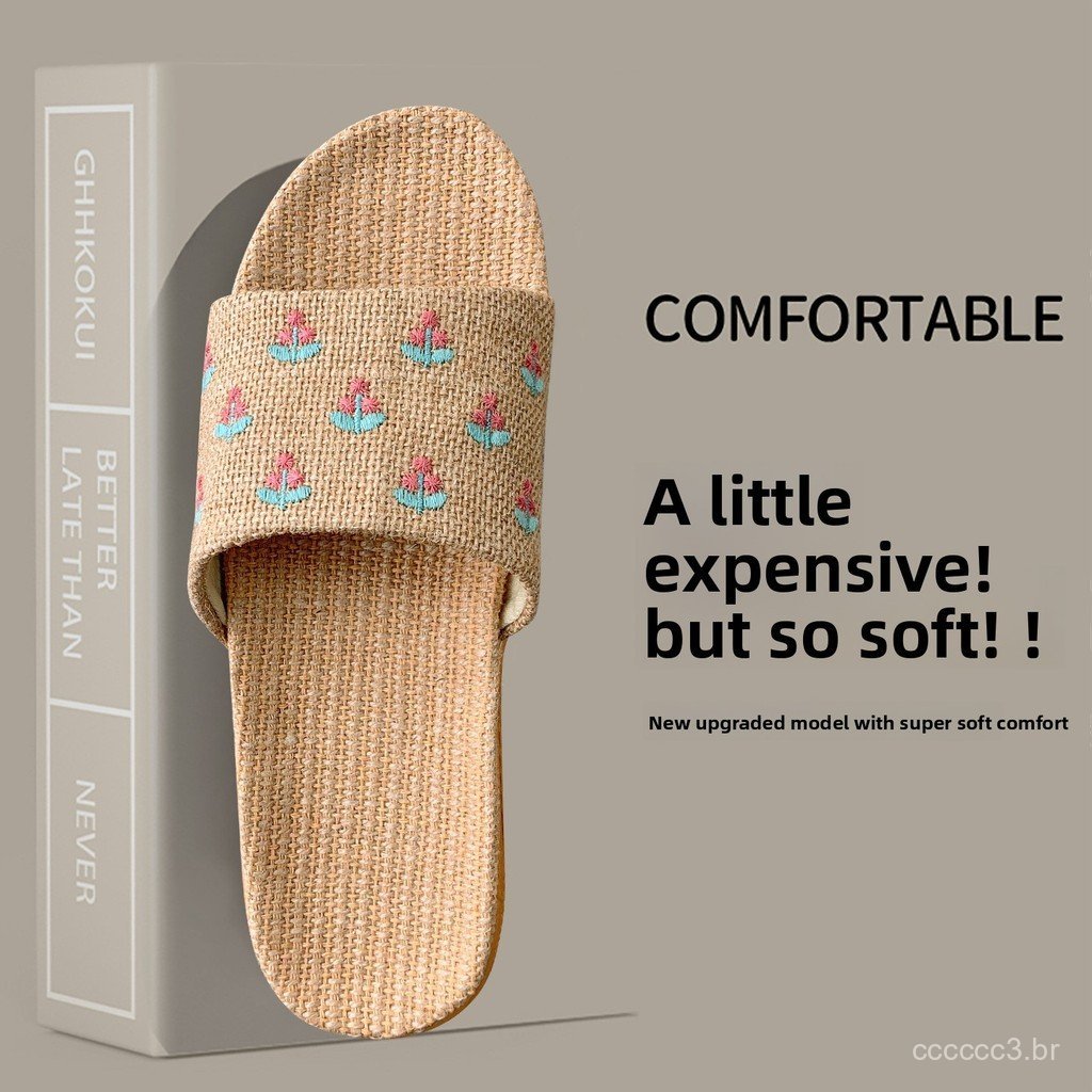 Lazy person's outdoor cherry embroidered linen non-slip silent breathable slippers