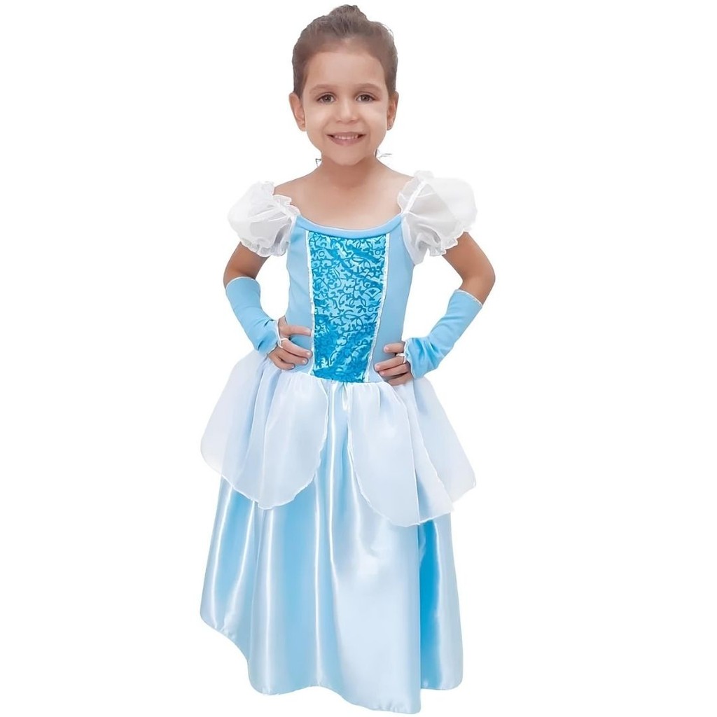 Fantasia Infantil Cinderela Princesa Fada Madrinha Disney Menina Carnaval Festa Luxo Luva Magia