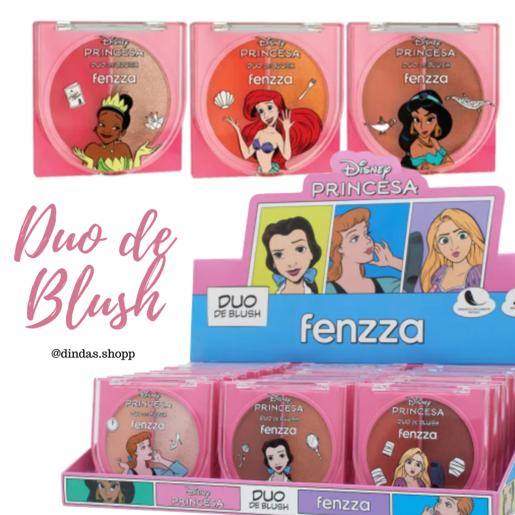 Blush Compacto Princesas Disney - Fenzza | Simples ou Duo | Ariel Moana Cinderela Tiana Jasmine Bela