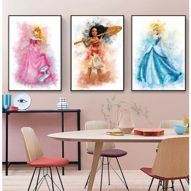 Kit quadros decorativos 3 peças 40x60 Princesas Disney Cinderela Moana Bela Adormecida