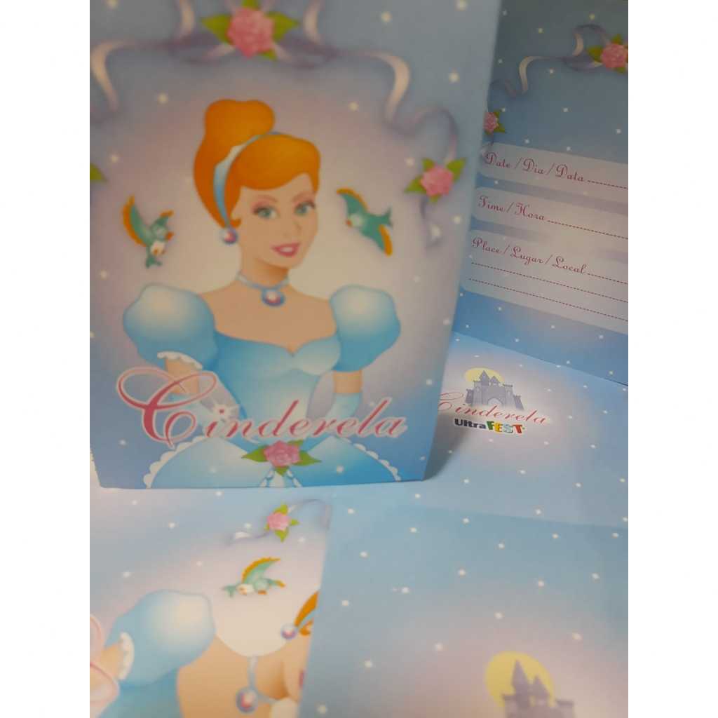 Convite de Aniversário Princesa Cinderela Disney Festa Menina melhor Preço