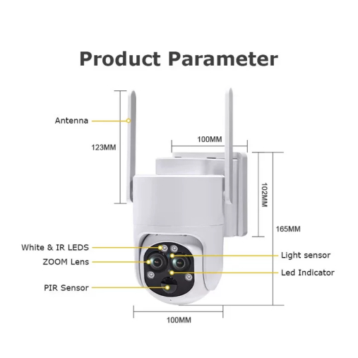 AURAFIT Câmera de Segurança Solar 4G 4MP Lente Dupla Panorâmica PTZ 360 Visão Noturna Colorida Bateria IP66