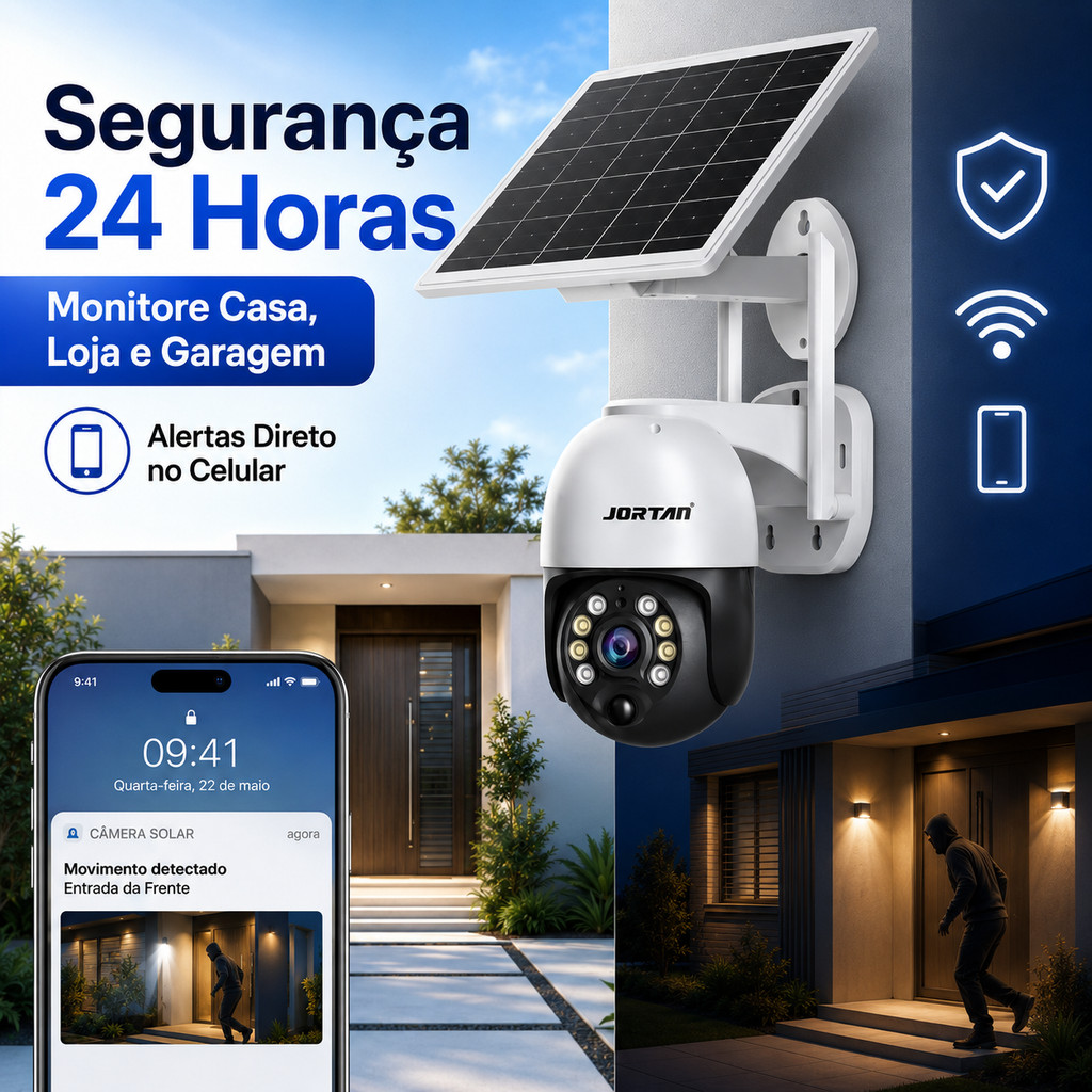 Câmera de Segurança Solar WiFi PTZ Sem Fio Painel Solar Detecção de Movimento Visão Noturna ICSee ANJGG BRASIL