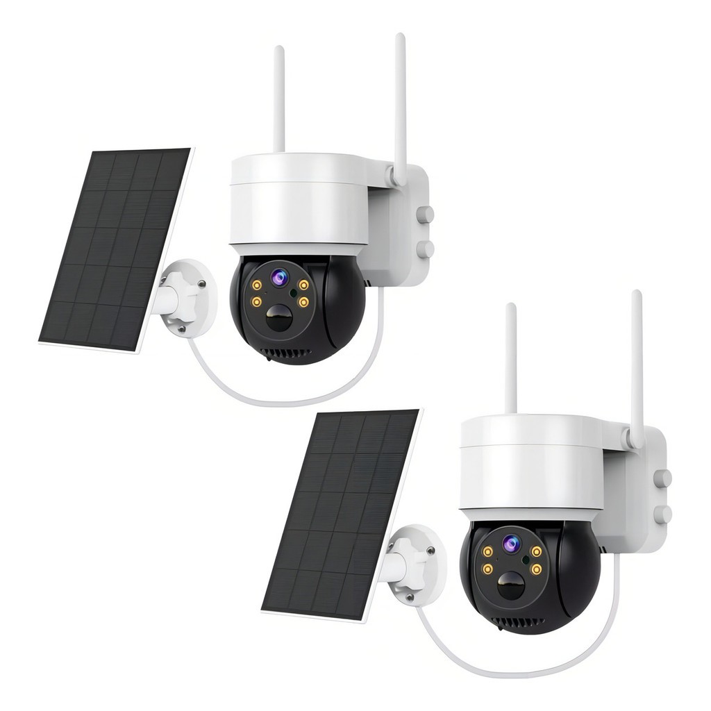 Câmera Segurança Speed Dome ICSEE Lente PTZ Wifi Placa Solar Ambiente Externa e Interna Preto Branco