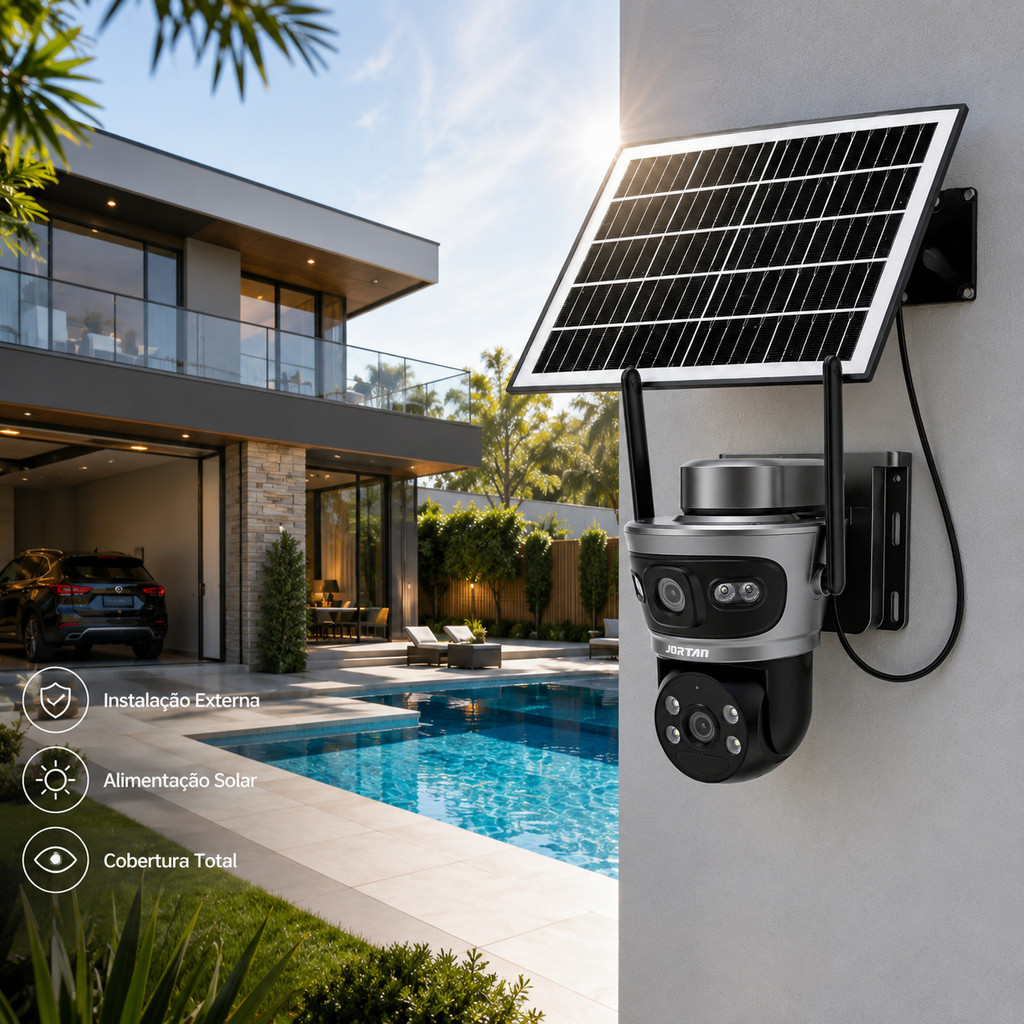 Câmera de Segurança Solar 4G PTZ 24h IP66 Rotação 355° Visão Noturna Colorida Detecção de Movimento Áudio Bidirecional