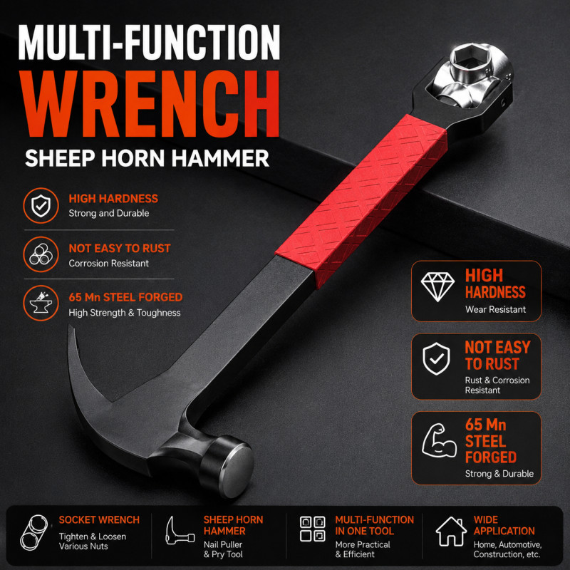 Multi-Function Claw Hammer with Integral Forged Head, Nail Puller Woodworking Hammer for Home and