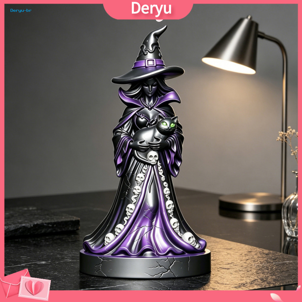 Atmospheric Night Light Witch Figurine Halloween with Black Cat Led Table Centerpiece Decoration Spooky Home Decor for S