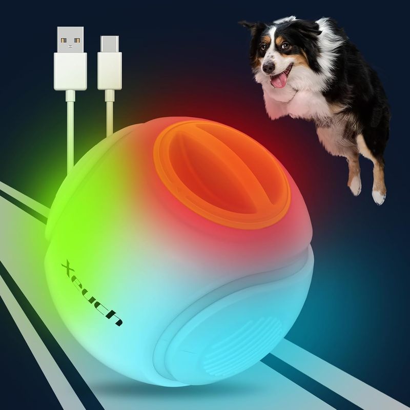 Xeuch Light Up Dog Balls , LED Toy Ball Recarregável , Bola De Busca Durável Ativada Por Salto Cresce No Escuro , Brinqu