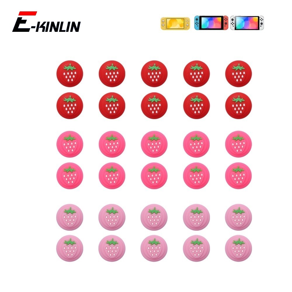 10 PCS Thumbstick Joystick Morango Grip Caps Para Nintendo Switch OLED Lite Joycon Joy-Con NS