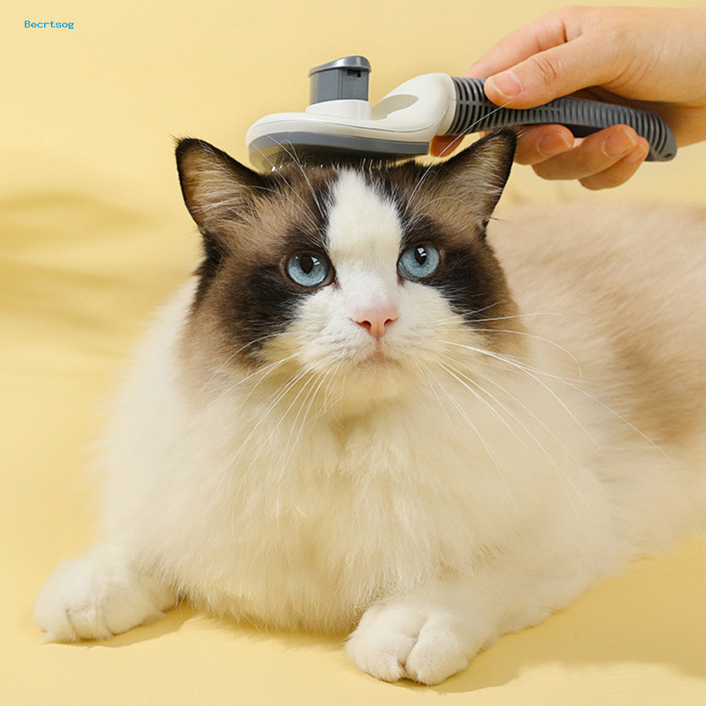 Cat Comb Easy Clean Pet Self-cleaning Grooming for Cats Dogs Stainless Steel Detangling Deshedding Brush with Anti-slip