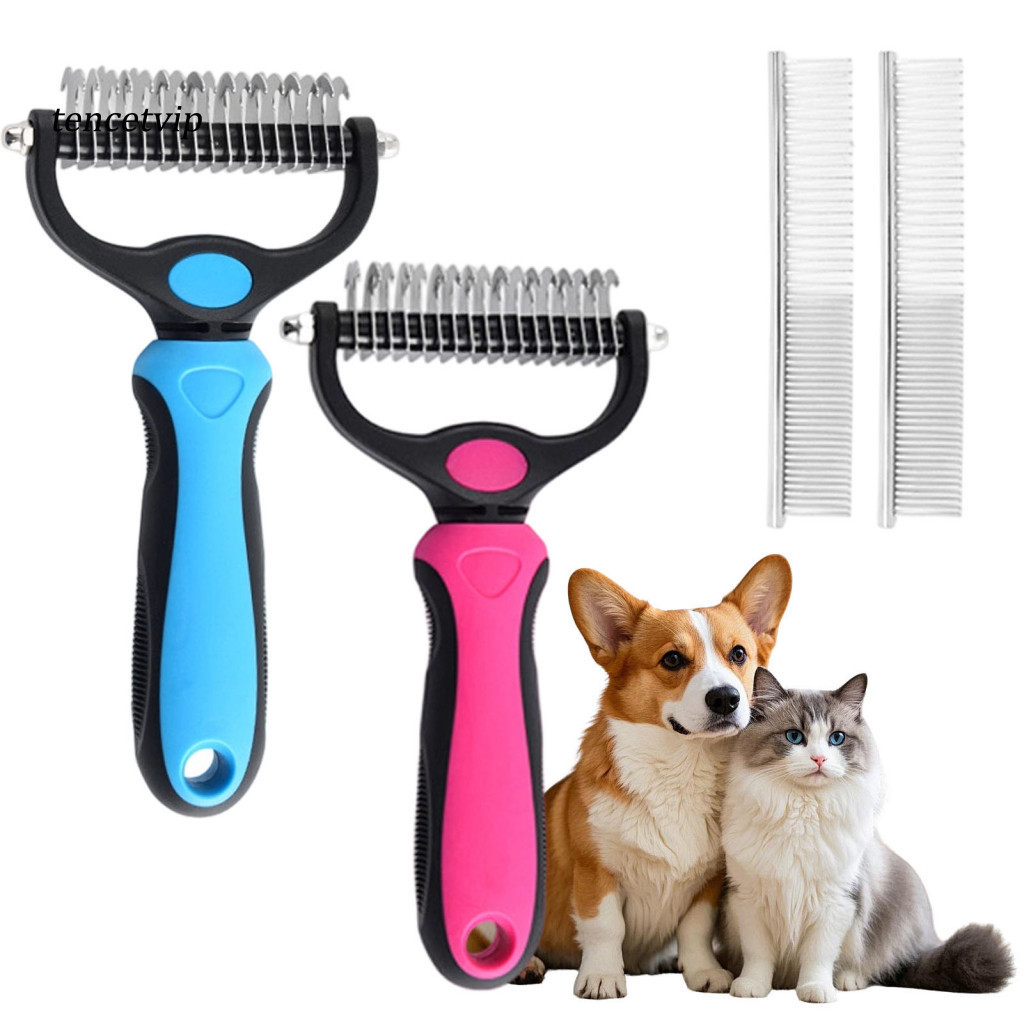 Dog Deshedding Brush Pet Comb for Tangles Detangling Rake with Double-sided Undercoat for Cats Dogs Dematting Removes Lo