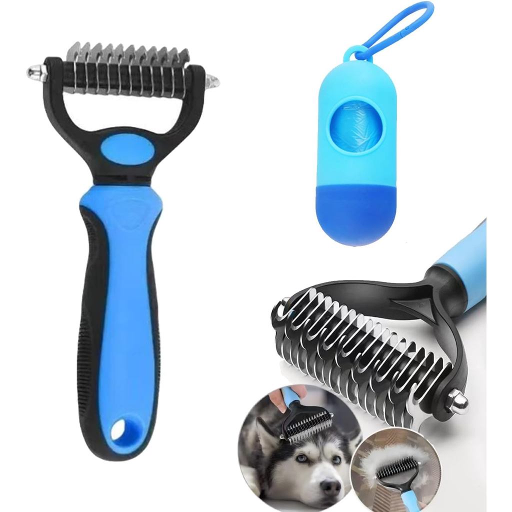 Sided Dematting & Deshedding Comb for Dogs & Cats, Versatile Undercoat Detangler Brush for Shedding, Matted Hair & Fur R