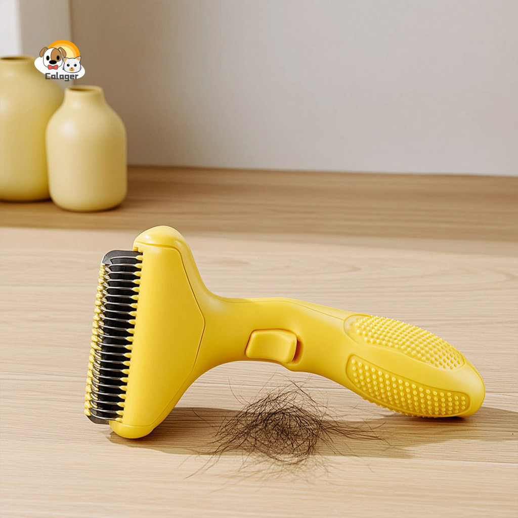 Pet Comb Hair Removal Brush Detangling with Stainless Steel Blades – Self-cleaning Dog Cat Undercoat Rake Dematting Gr