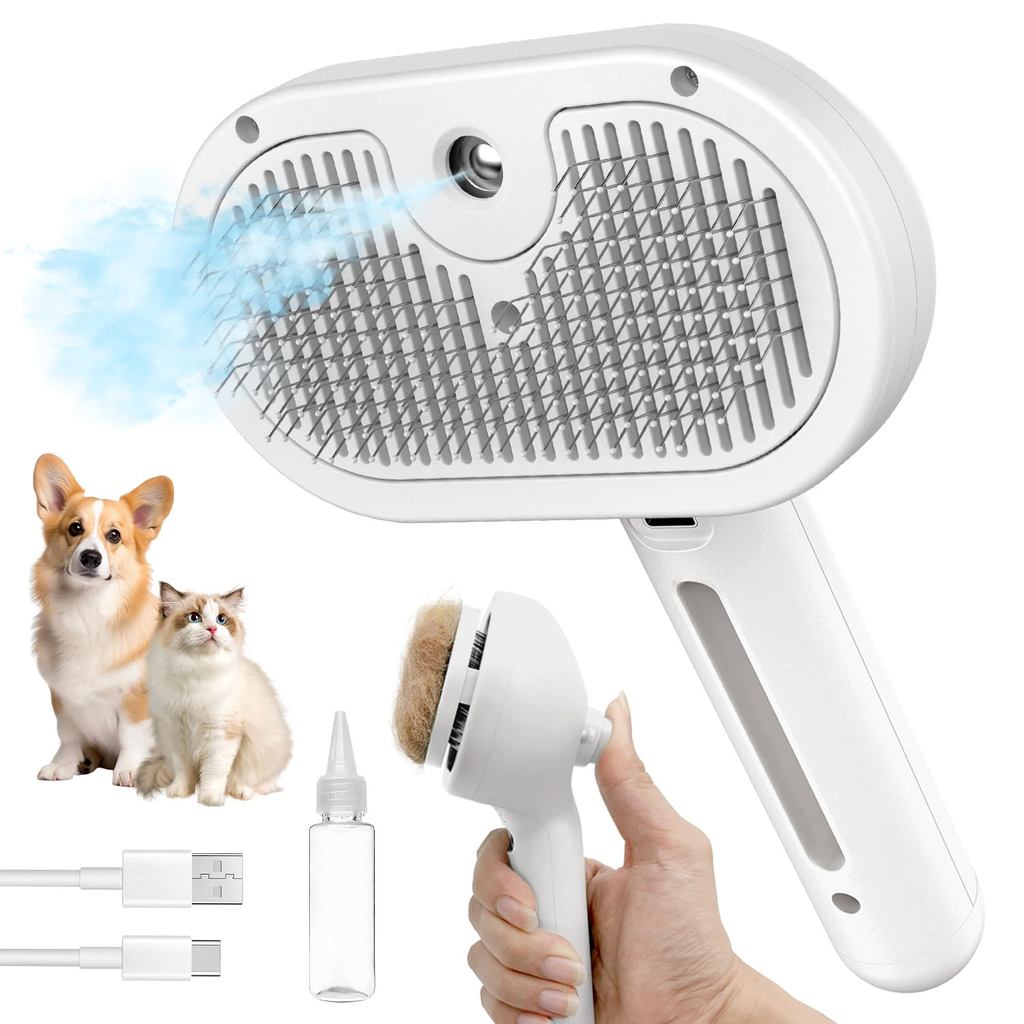 Dog Brush for Shedding, 3 in 1 Self Cleaning Steam Dog Brush - Anti-Static,Cat Steam Brush Removal Comb with Release But