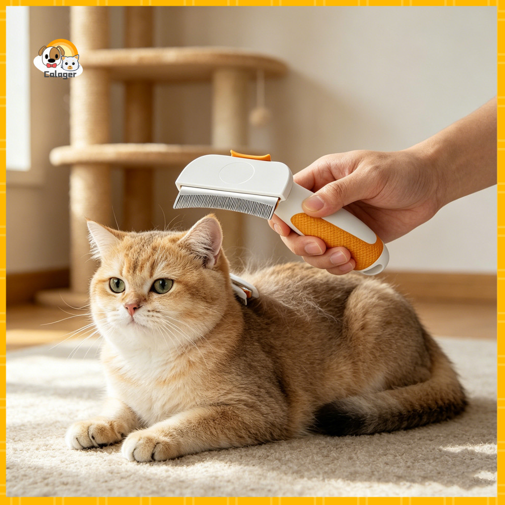 Pet Coat Thinning Brush Comb Detangling Self-cleaning Cat Dog Deshedding Curved Head Grooming Tool Removes Loose Fur Tan