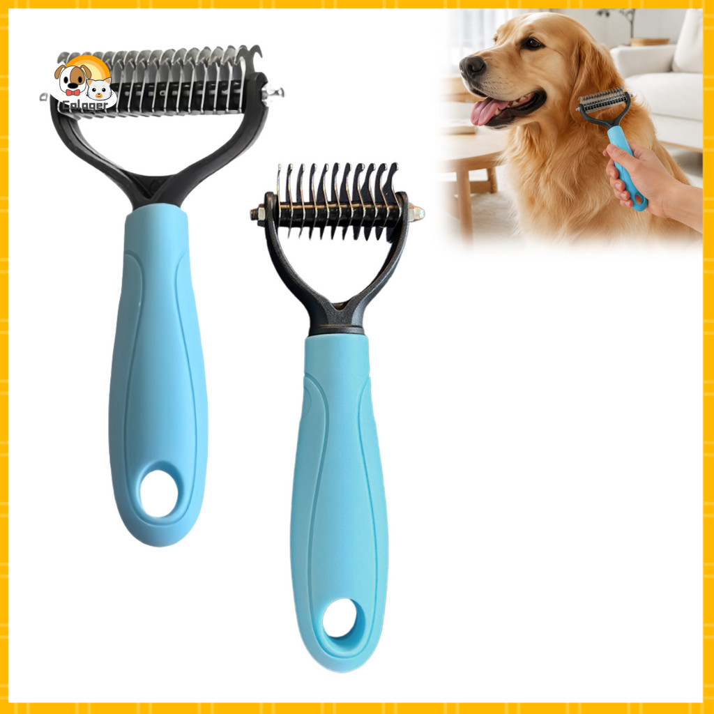Pet Grooming Rake Undercoat for Dogs Double-sided Detangling for Cats Shedding Brush with Blades Comb for Long Hair Pets