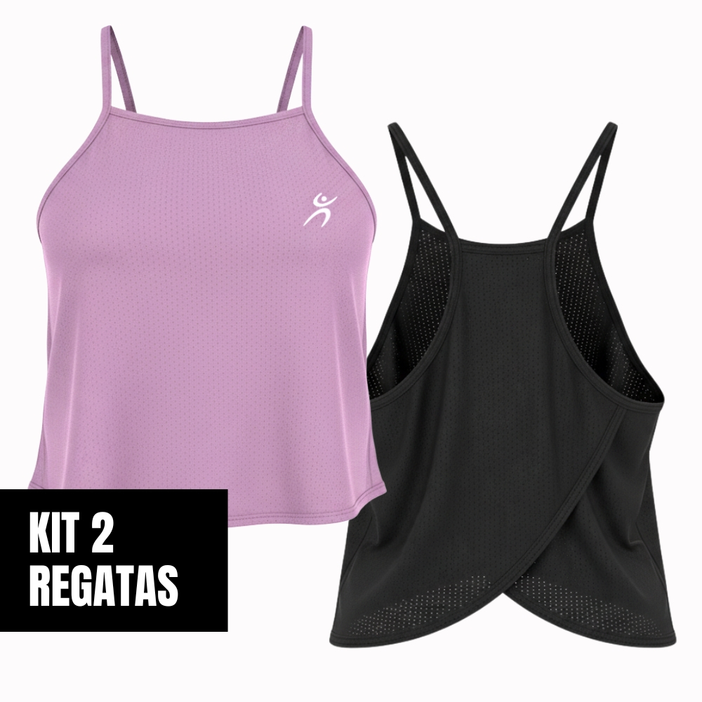 Kit 2 Regata Feminina Fitness Dry 100% Poliamida Modelagem Soltinha Proteção UV Para Academia Minay
