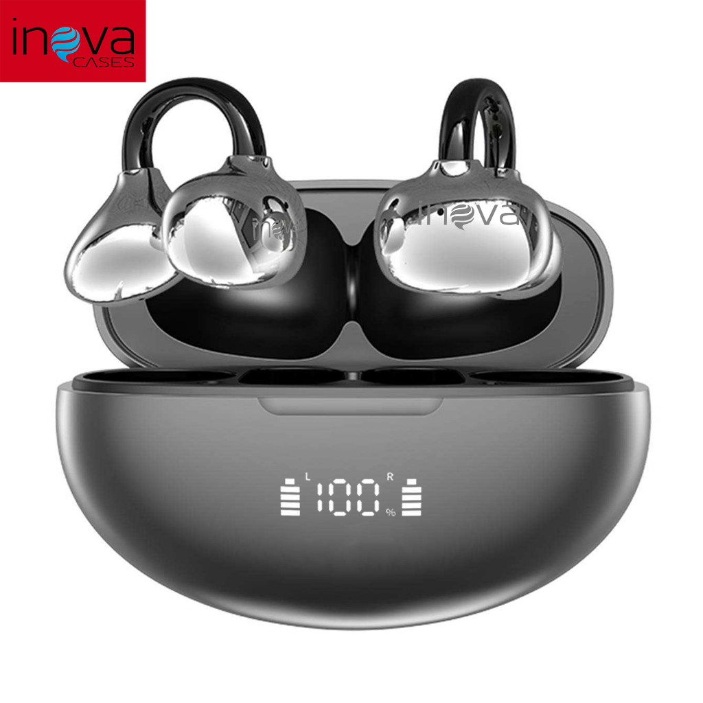 INOVA Fone de Ouvido Bluetooth 6.1 FreeClip Ear Clip-on Som Surround 720°, Display Digital de Bateria, 80h de Espera