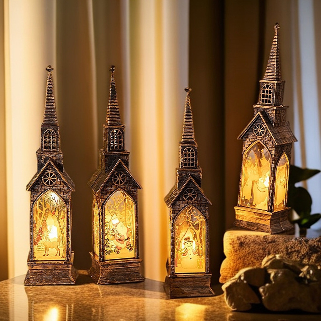 seafeel Christmas House Lantern Night Light , Decoração De Mesa LED Brilhante Com Cena De Casa De Campo , Lâmpada De Vel