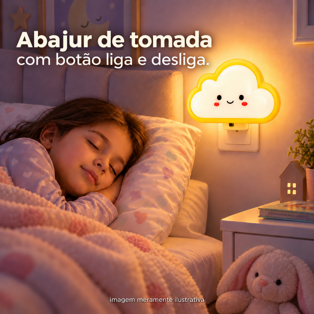 Abajur de Tomada Infantil LED Nuvem Fofinha bivolt Luz Noturna Quarto Bebê Criança Art House Ursinho