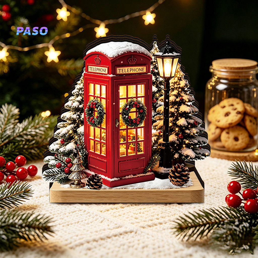 Rustic Wood Carved Night Light Wooden Christmas Tabletop Decorations Light-up House Table Ornament Led Book Nook Village