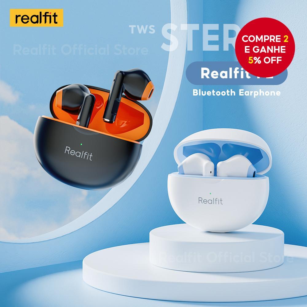 Realfit F2 Fones De Ouvido TWS Sem Fio Bluetooth Mini De Alta Qualidade Bateria De Longa Duração Fone Esportivo HiFi Som