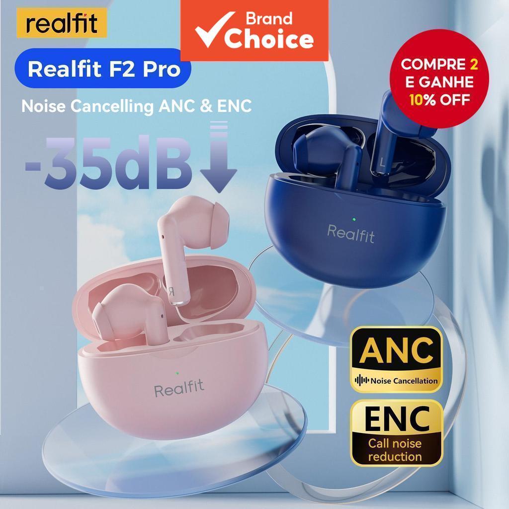 Realfit F2 Pro Fones De Ouvido TWS Sem Fio Bluetooth ANC Alta Fidelidade Estéreo ENC 4-Mic Para Jogos