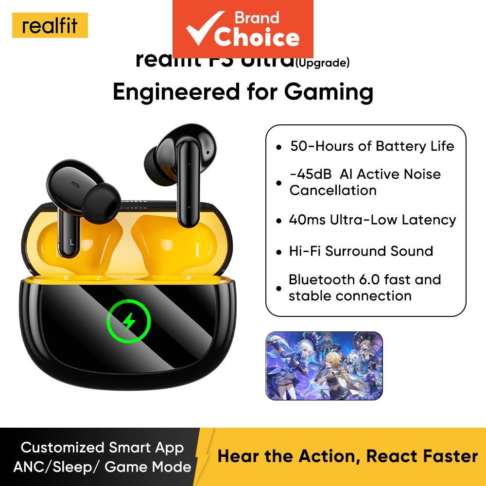 Realfit F3 Ultra Fones De Ouvido TWS 45dB ANC Com Cancelamento De Ruído Graves Mais Profundos 50H Playtime APP EQ Config