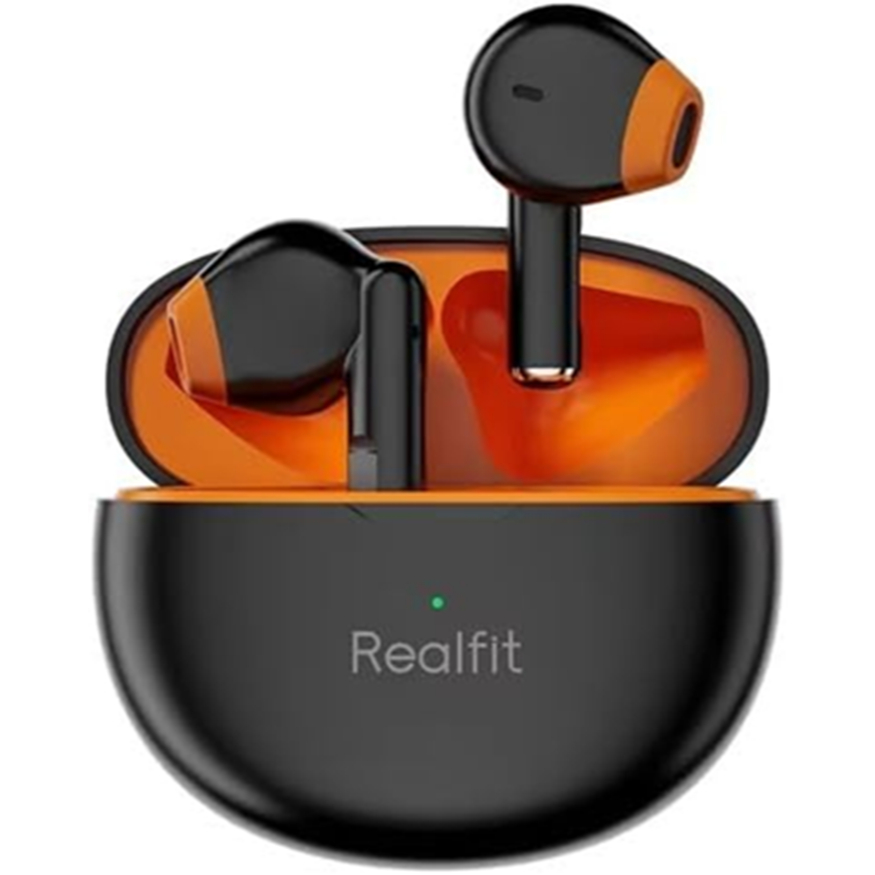 Fone de Ouvido Bluetooth 5.3 Sem Fio Realfit F2 TWS (Preto / Laranja)