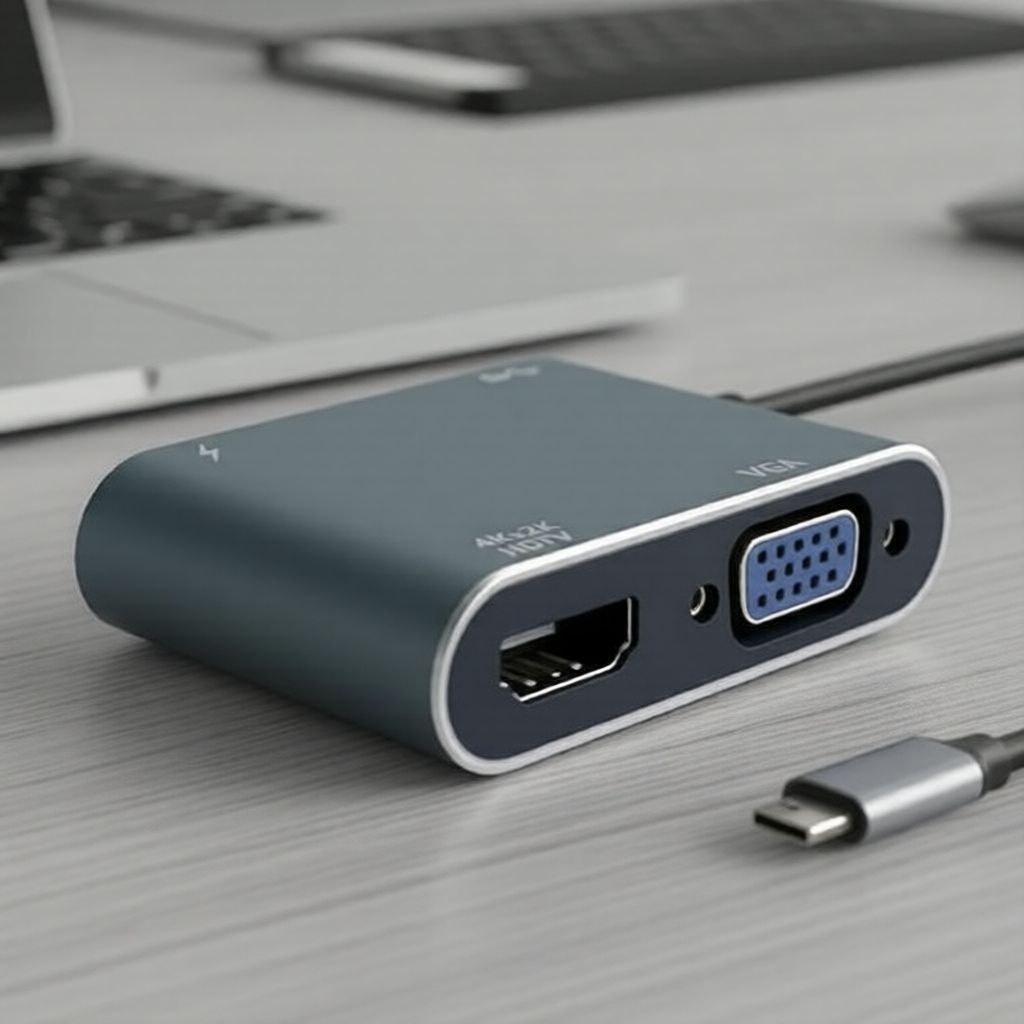 4K USB-C Hub 4 em 1 HDMI VGA USB Adaptador de AV Digital com carregamento PD para laptops
