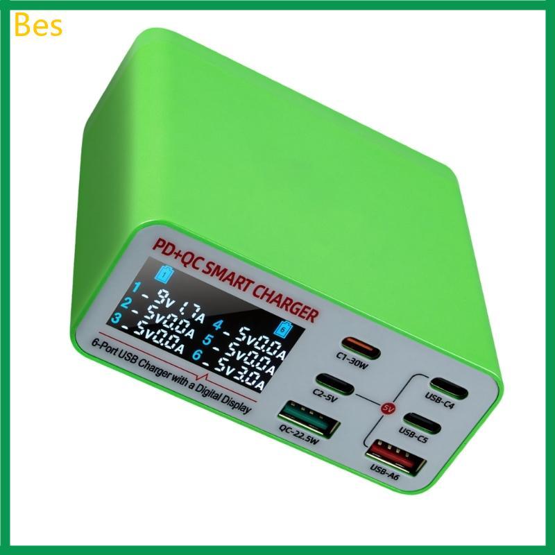 Carregador Rápido Bes 6 1 Múltiplas Portas Display Digital Para Telefones, Tablets, Laptops