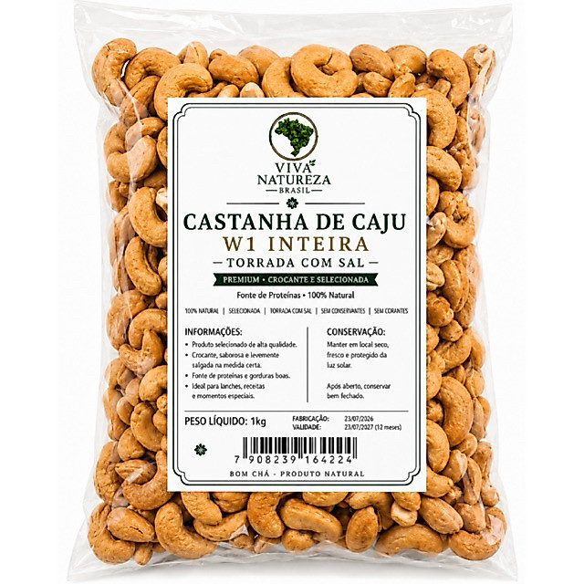 Castanha de Caju W1 Inteira Torrada com Sal Premium Crocante e Selecionada