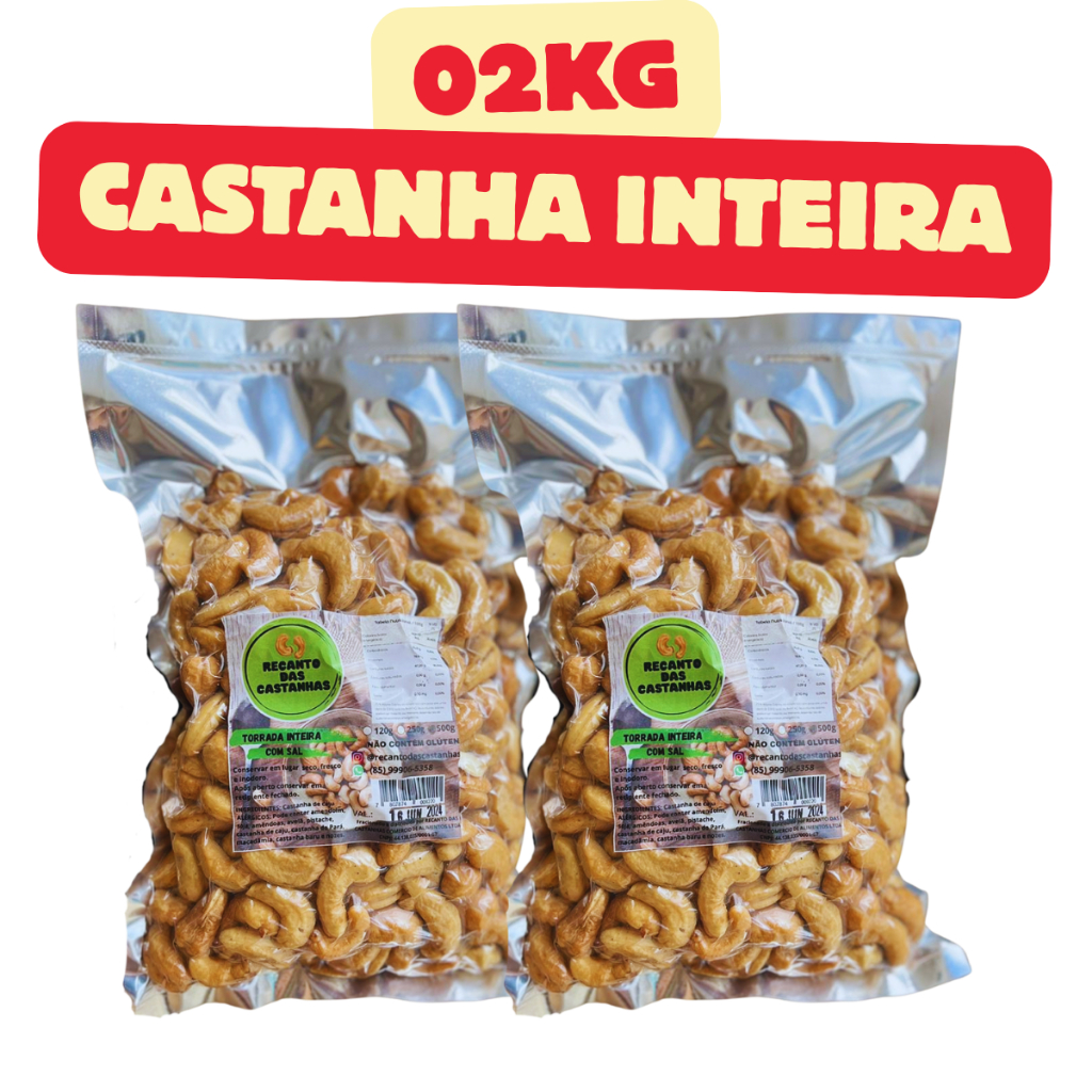 02kg Castanha de Caju Inteira Premium Exportação W1 Com ou Sem Sal Rosa do Himalaia - Recanto das Castanhas