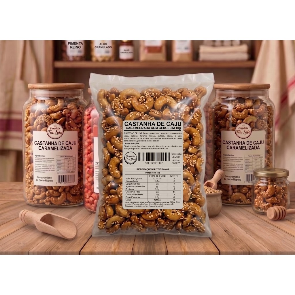 Castanha de Caju Caramelizada com Mel e Gergelim Premium 500g / 1kg – Crocante e Fresca