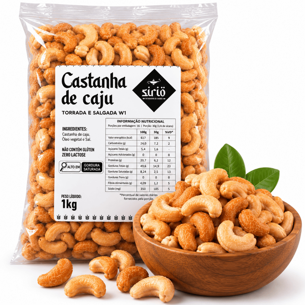 Castanha De Caju W1 Torrada E Salgada Inteira Premium Com Sal Crocante 1kg 500g 250g Sirio Distribuidora