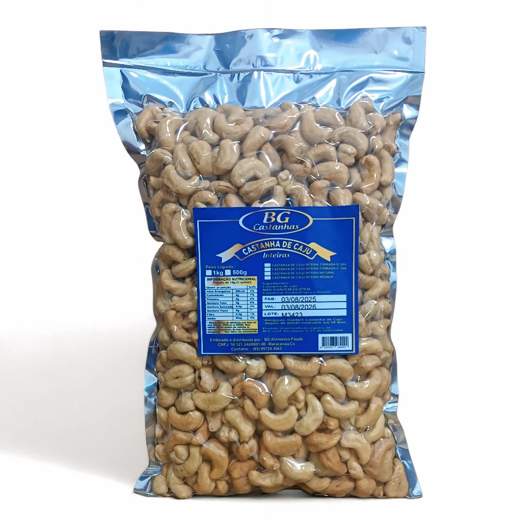 Castanha de caju Inteira torrada com sal 1kg Premium