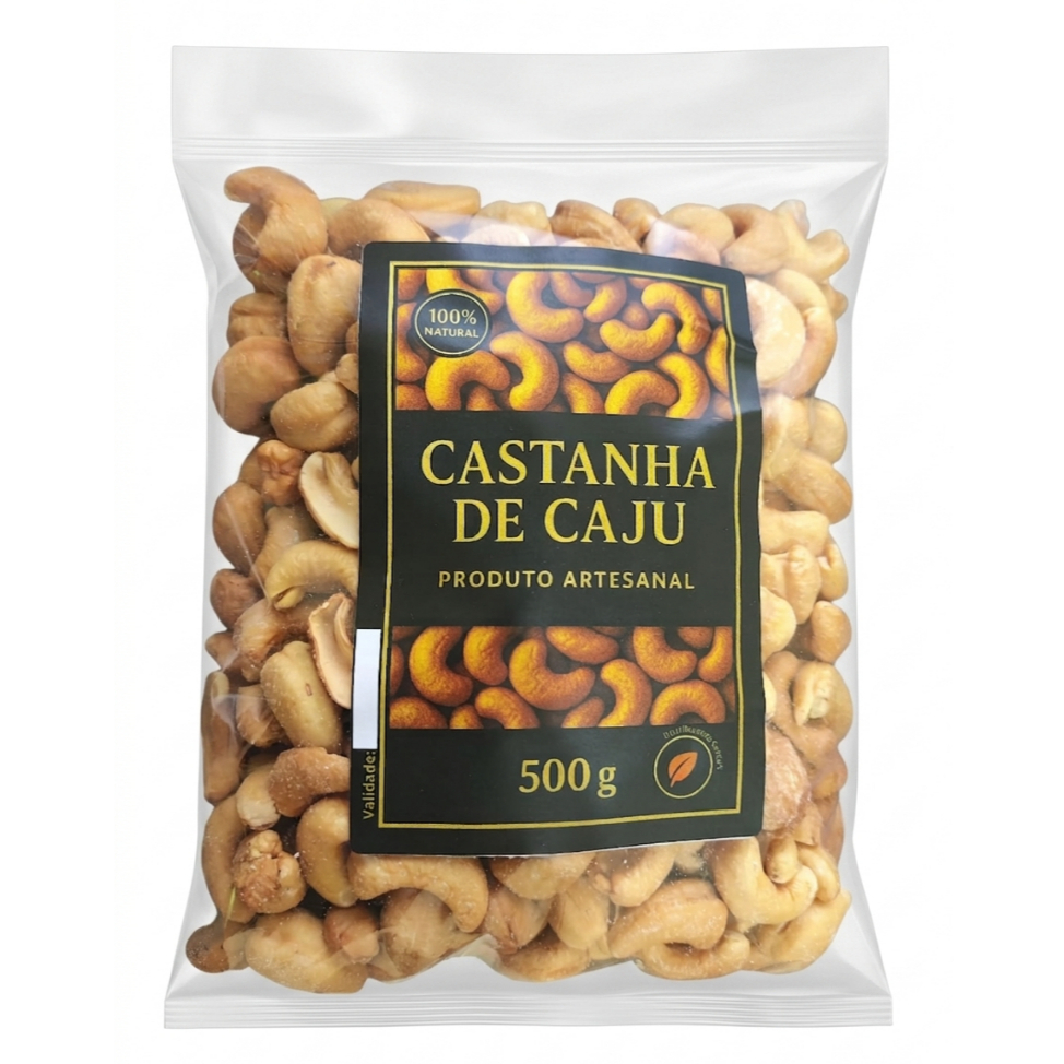 Castanha de Caju W1 Inteira Premium - 500g - Torrada com Sal Caseira Assada Sem Sal