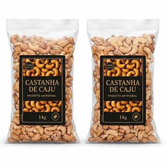 Castanha de Caju 2kg - W1 Torrada Inteira Premium - Com sal / Sem sal - Caseira / Branca