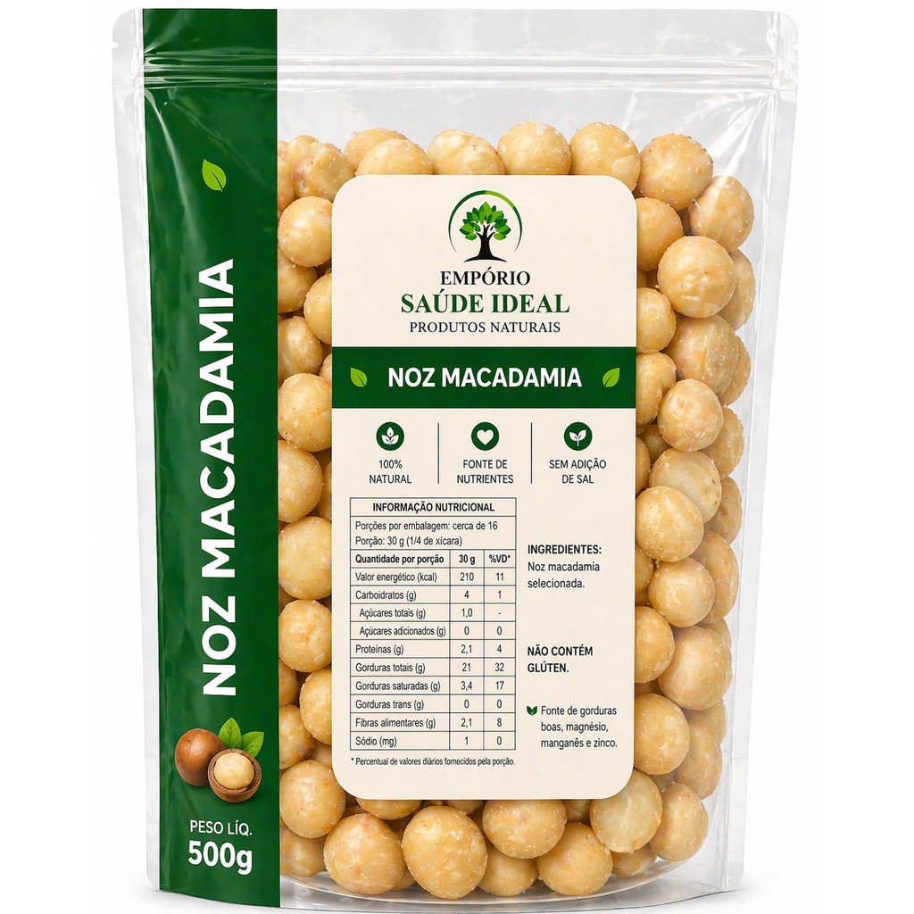Noz Macadâmia Inteira Sem Sal — Disponível em 500g e 1kg | Premium e Natural