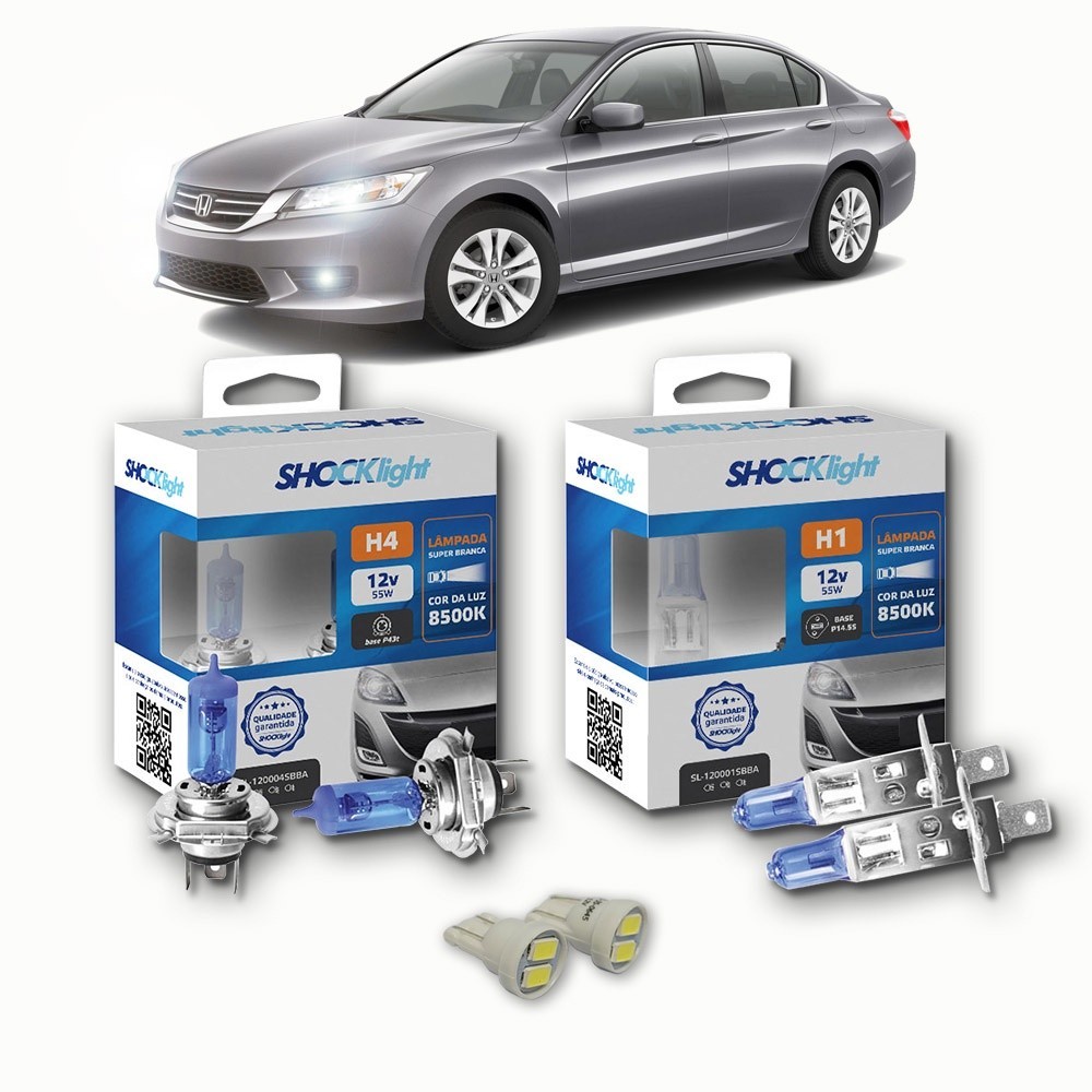 KIT lâmpadas Super brancas + LED T10 Honda Accord 1991/1998 Farol H4 + milhas H1 8500k